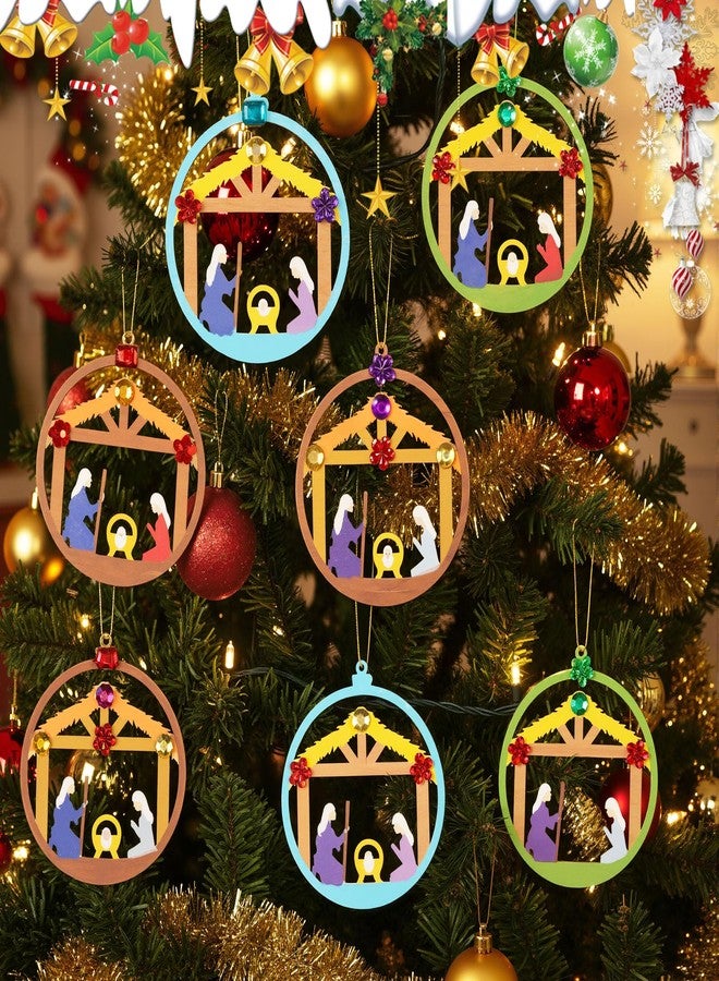 DoubleFill مجموعة أدوات صنع زينة ميلاد المسيح من دبل فيل، 24 قطعة، مناسبة للأطفال في الفصول الدراسية، زينة خشبية غير مكتملة لتعليق ميلاد المسيح، حرفة خشبية مسيحية للتلوين الذاتي لأنشطة الفنون المدرسية (دائرية) - Image 4